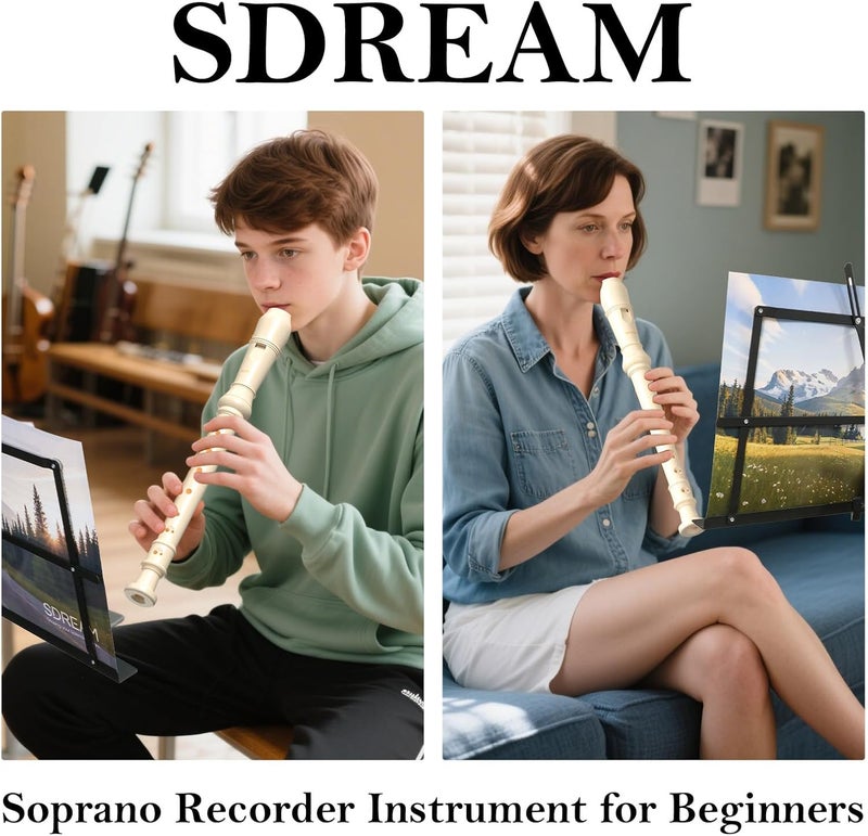SDREAM Soprano Recorder Instrument for Kids Beginners&Student,8 Hole German Fingering Recorder Flute with Cleaning Rod & Leather Bag (White) - Image 3